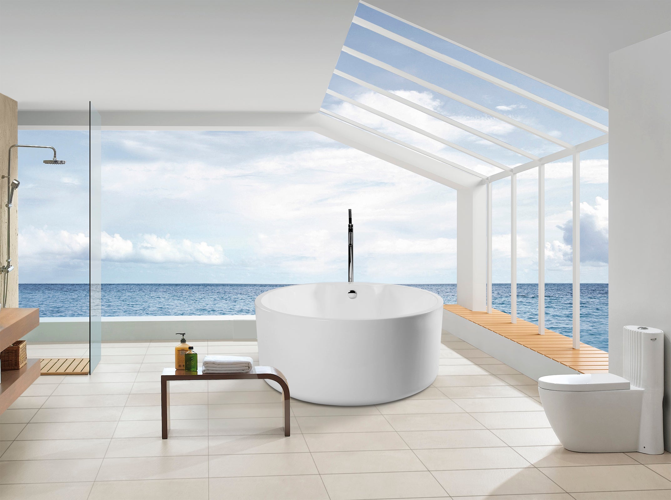 Kingston Brass VTRO535323 53" Acrylic Round Double Ended Freestanding Tub with Drain, Glossy White