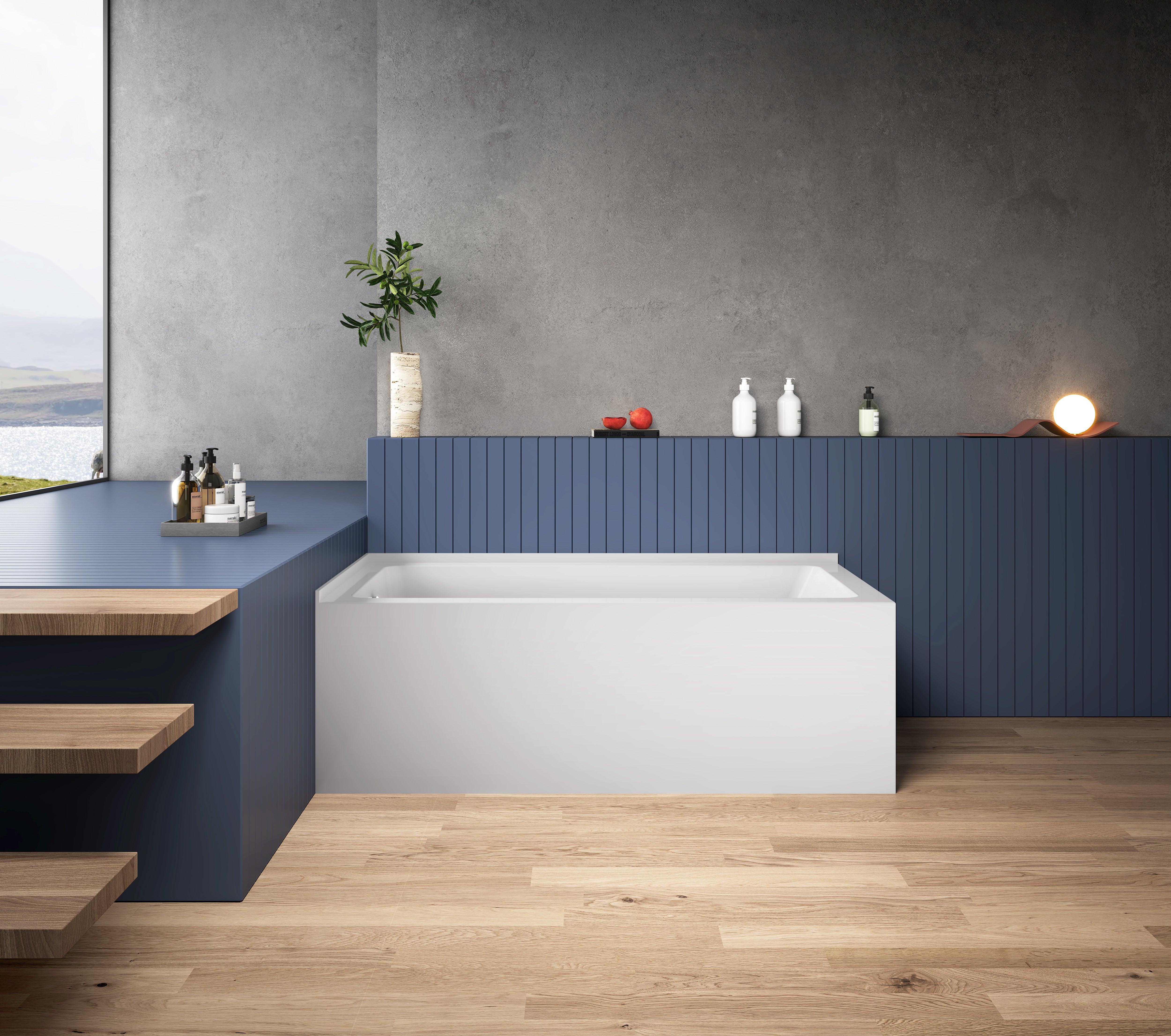 Aqua Eden VTAP6032L21TS 60" Acrylic Rectangular 2-Wall Corner Alcove Tub, Left Hand Drain, Glossy White