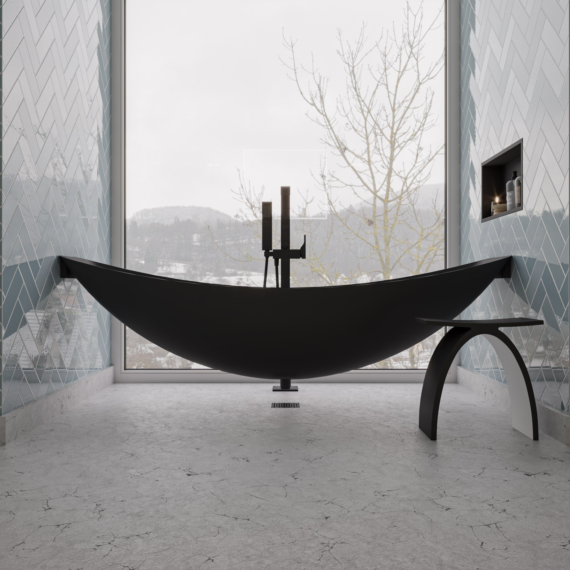 ALFI AB2180-BM Black Matte Single Lever Floor Mounted Tub Filler Mixer w Hand Held Shower Head