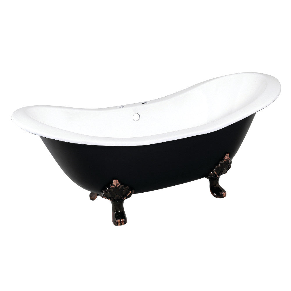 Aqua Eden VBT7D7231NC5 72" Cast Iron Oval Double Slipper Clawfoot Tub (7" Faucet Drillings), Black/White/Oil Rubbed Bronze