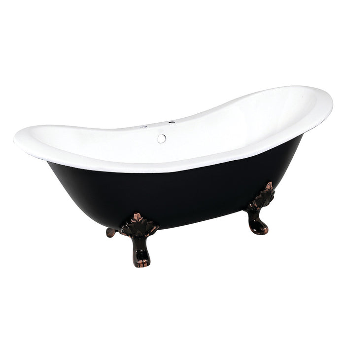 Aqua Eden VBT7D7231NC5 72" Cast Iron Oval Double Slipper Clawfoot Tub (7" Faucet Drillings), Black/White/Oil Rubbed Bronze