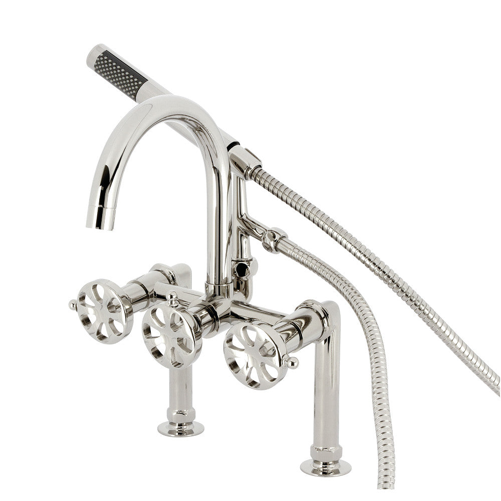 Kingston Brass AE8106RX Belknap 7" Center Deck-Mount Clawfoot Tub Faucet with Hand Shower, Polished Nickel