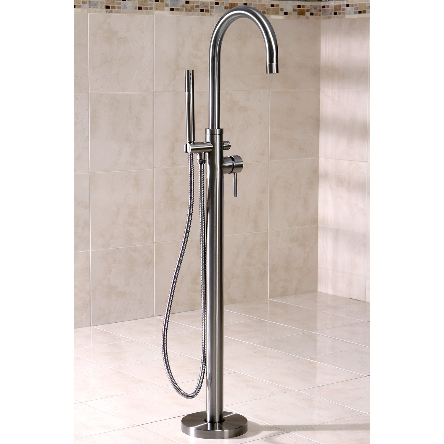 Kingston Brass KS8158DL Concord Freestanding Tub Faucet with Hand Shower, Brushed Nickel
