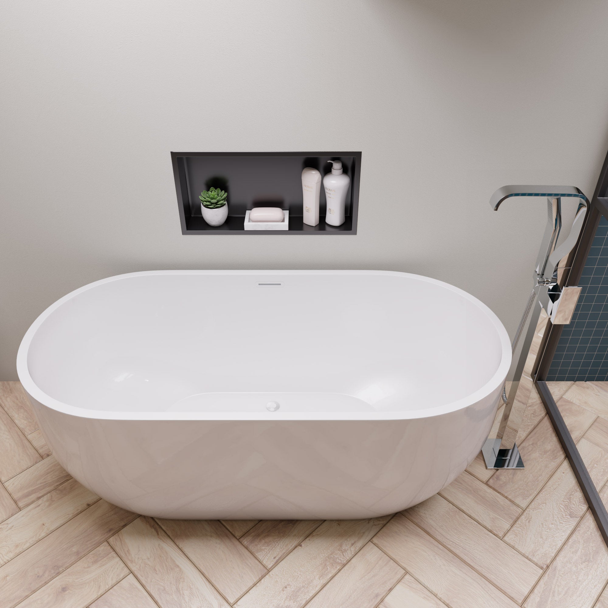 ALFI AB8838 59 inch White Oval Acrylic Free Standing Soaking Bathtub
