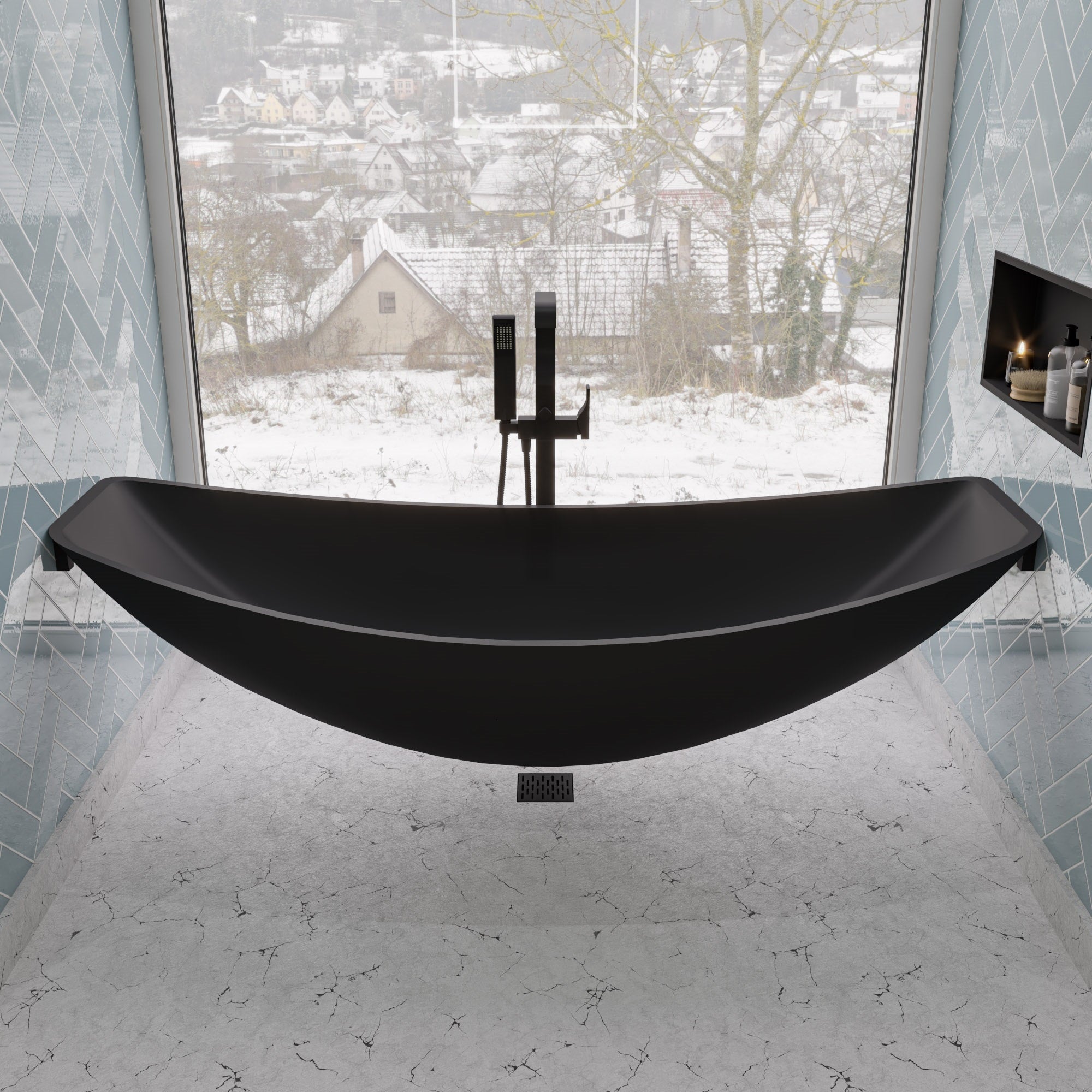 ALFI AB2180-BM Black Matte Single Lever Floor Mounted Tub Filler Mixer w Hand Held Shower Head