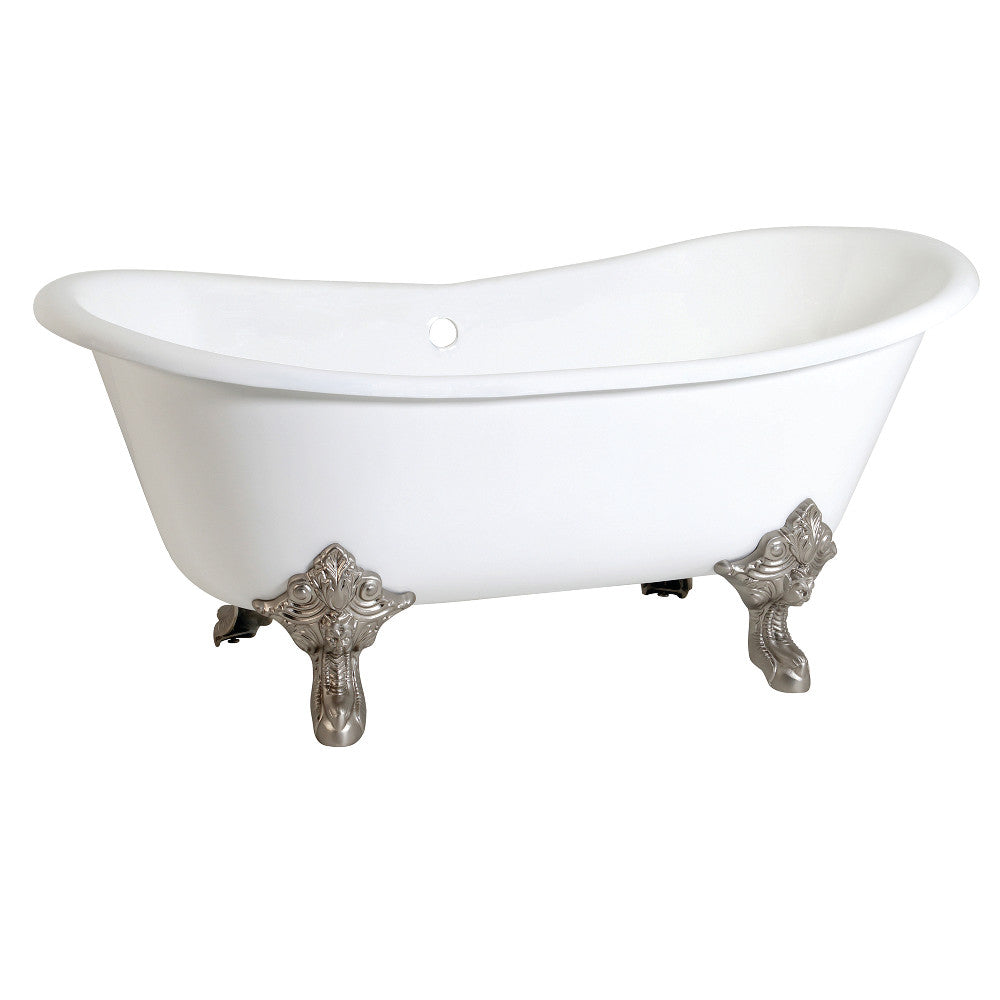 Aqua Eden VCTNDS6731NL8 67" Cast Iron Oval Double Slipper Clawfoot Tub (No Faucet Drillings), White/Brushed Nickel