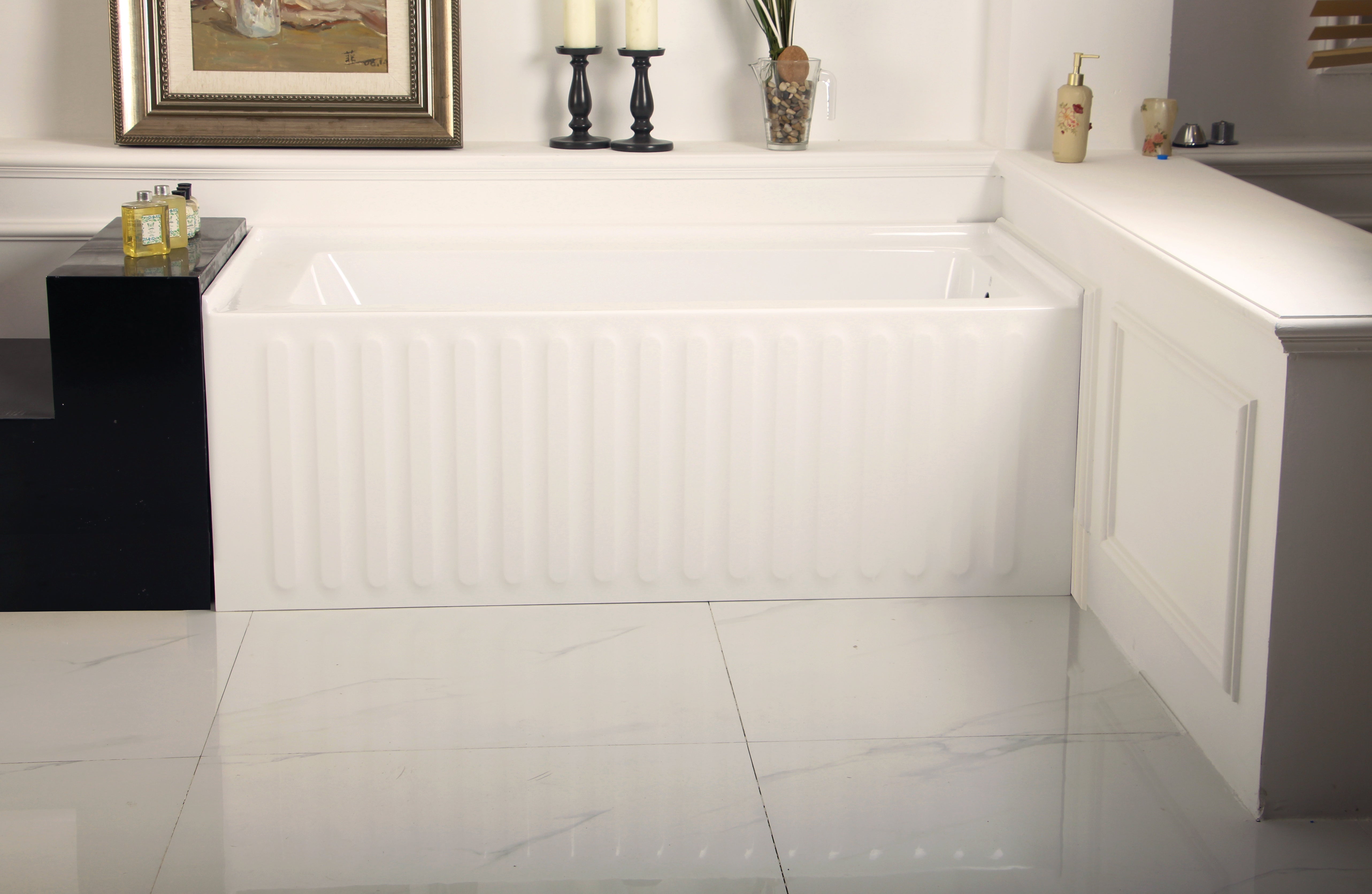 Aqua Eden VTDE603121R 60" Acrylic Rectangular 3-Wall Alcove Tub, Right Drain Hole, Glossy White