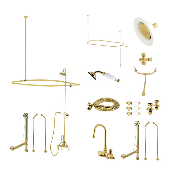 Kingston Brass CCK2182PL Vintage Tub Wall Mount High-Arc Gooseneck Clawfoot Tub Faucet Package with Supply Enclosure and Hand Shower, Polished Brass