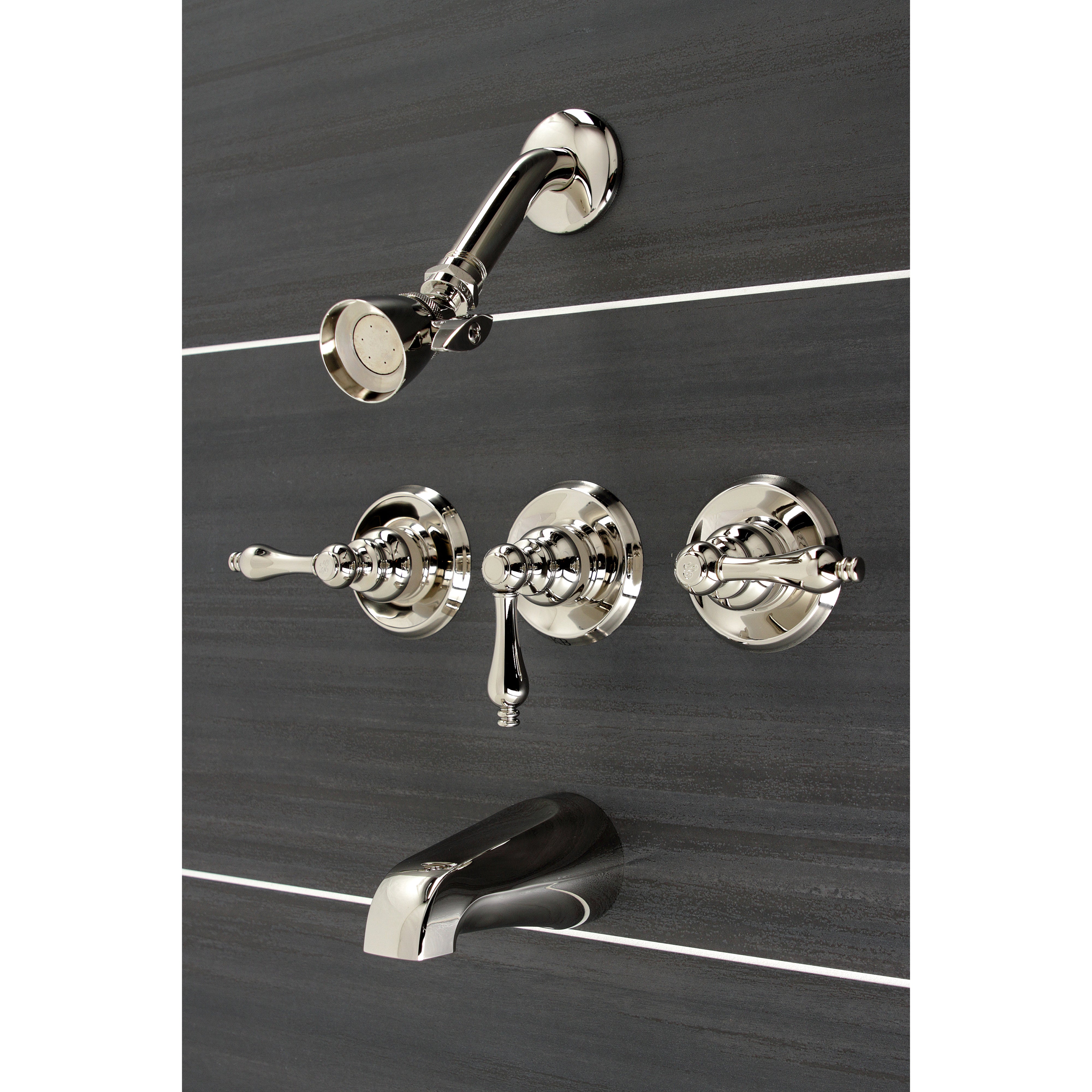 Kingston Brass KB236ALPN Victorian Triple-Handle Tub and Shower Faucet, Polished Nickel