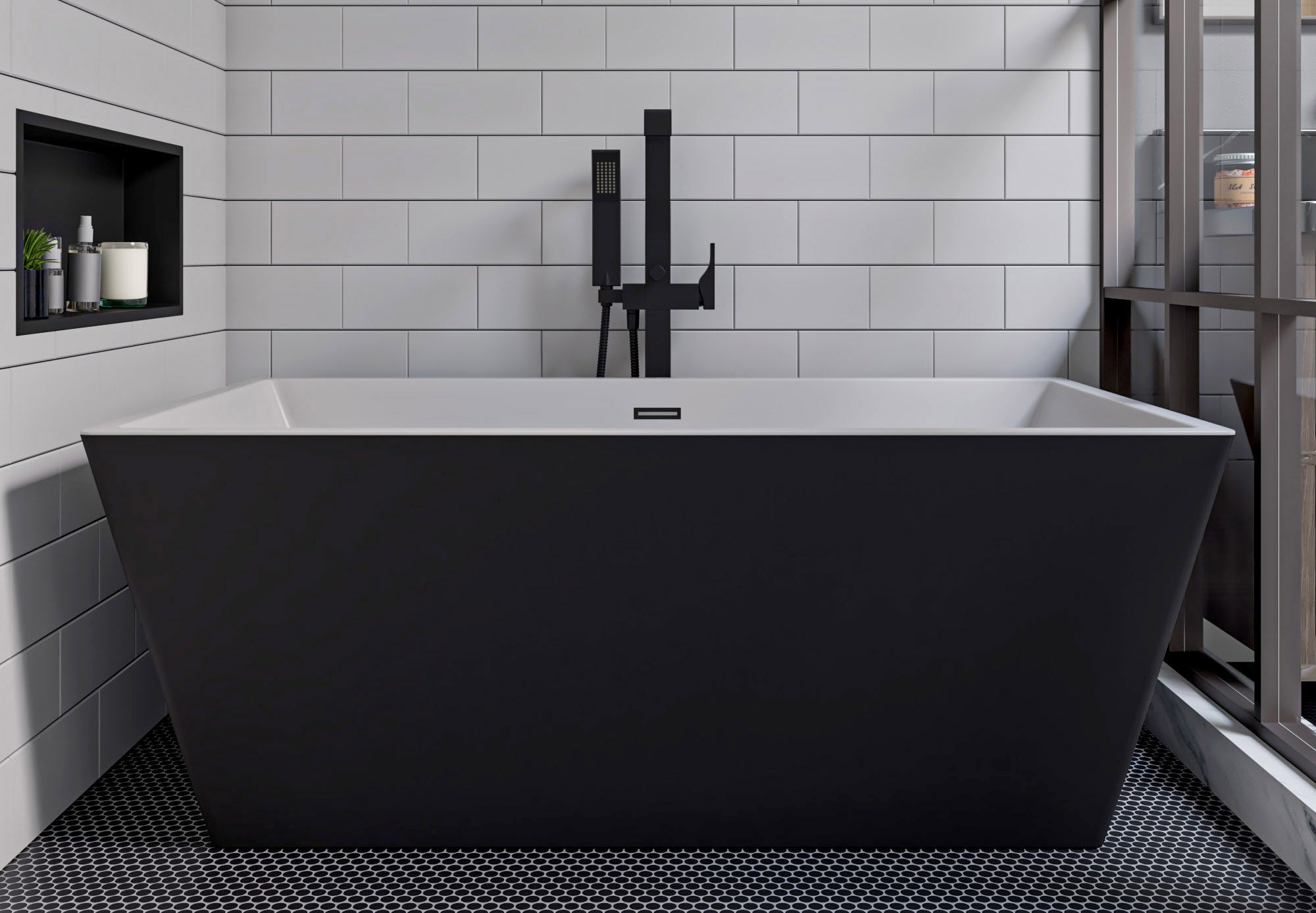 ALFI AB2180-BM Black Matte Single Lever Floor Mounted Tub Filler Mixer w Hand Held Shower Head