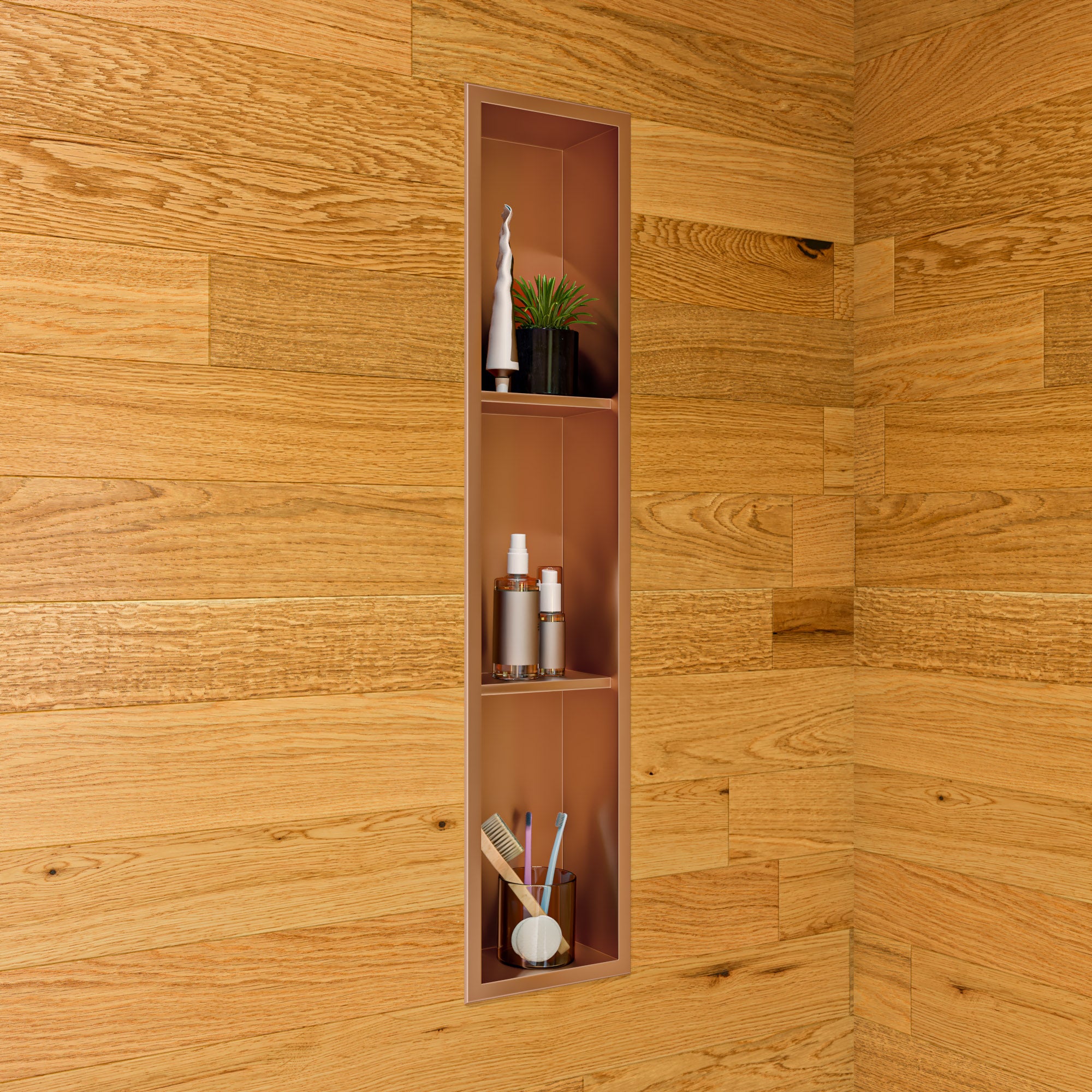 ALFI ABNP0836-BC 8" x 36" Brushed Copper PVD Stainless Steel Vertical Triple Shelf Shower Niche