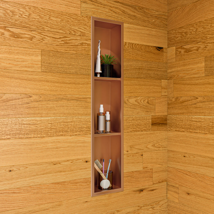 ALFI ABNP0836-BC 8" x 36" Brushed Copper PVD Stainless Steel Vertical Triple Shelf Shower Niche