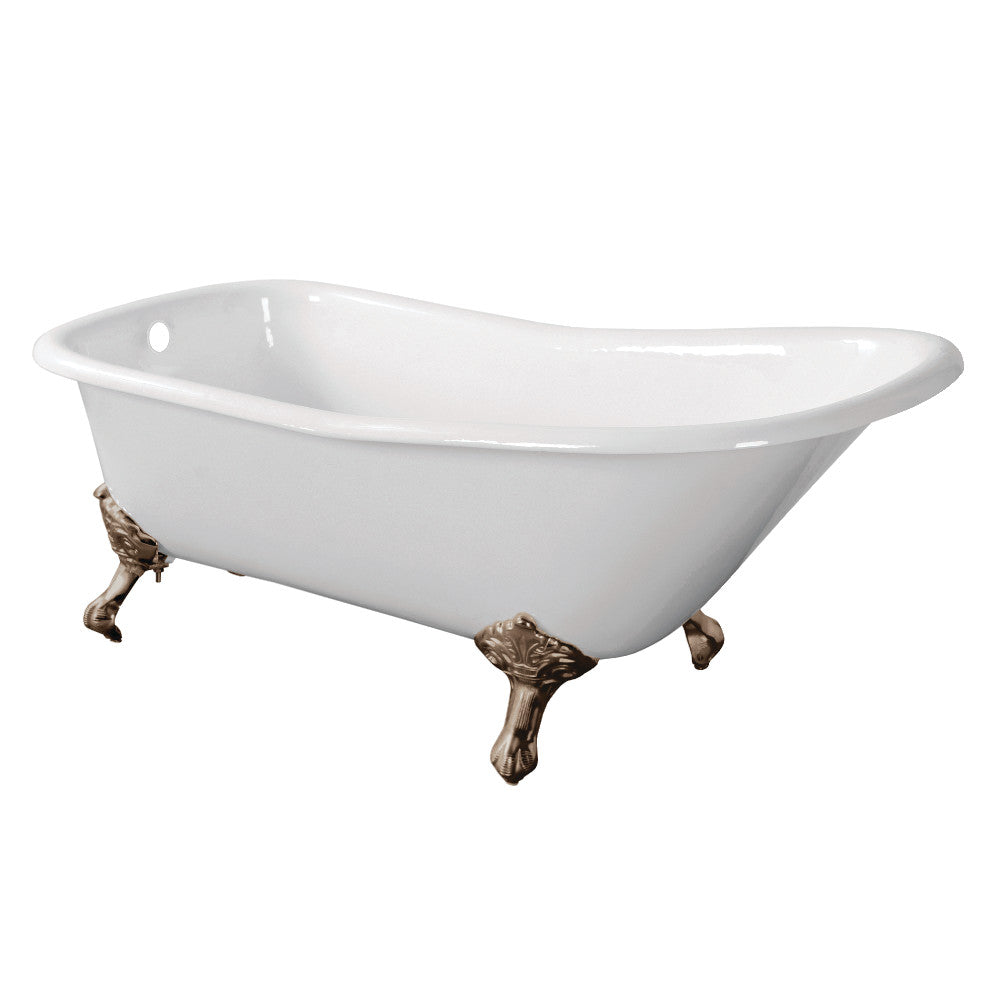 Aqua Eden VCTND6630NF8 67" Cast Iron Classic Flat-Rim Single Slipper Clawfoot Tub (No Faucet Drillings), White/Brushed Nickel