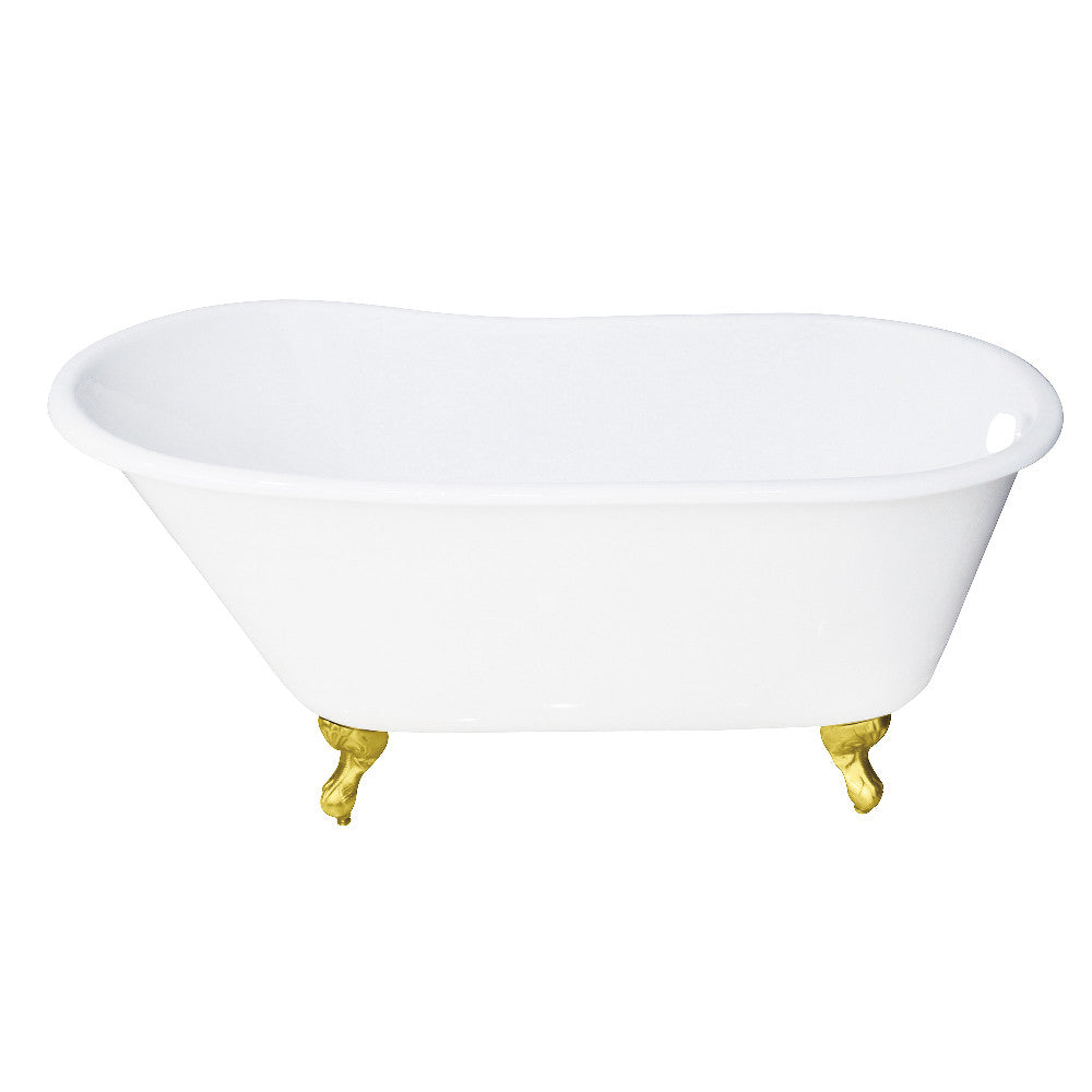 Aqua Eden VCTND5328NT2 53" Cast Iron Oval Single Slipper Clawfoot Tub (No Faucet Drillings), White/Polished Brass