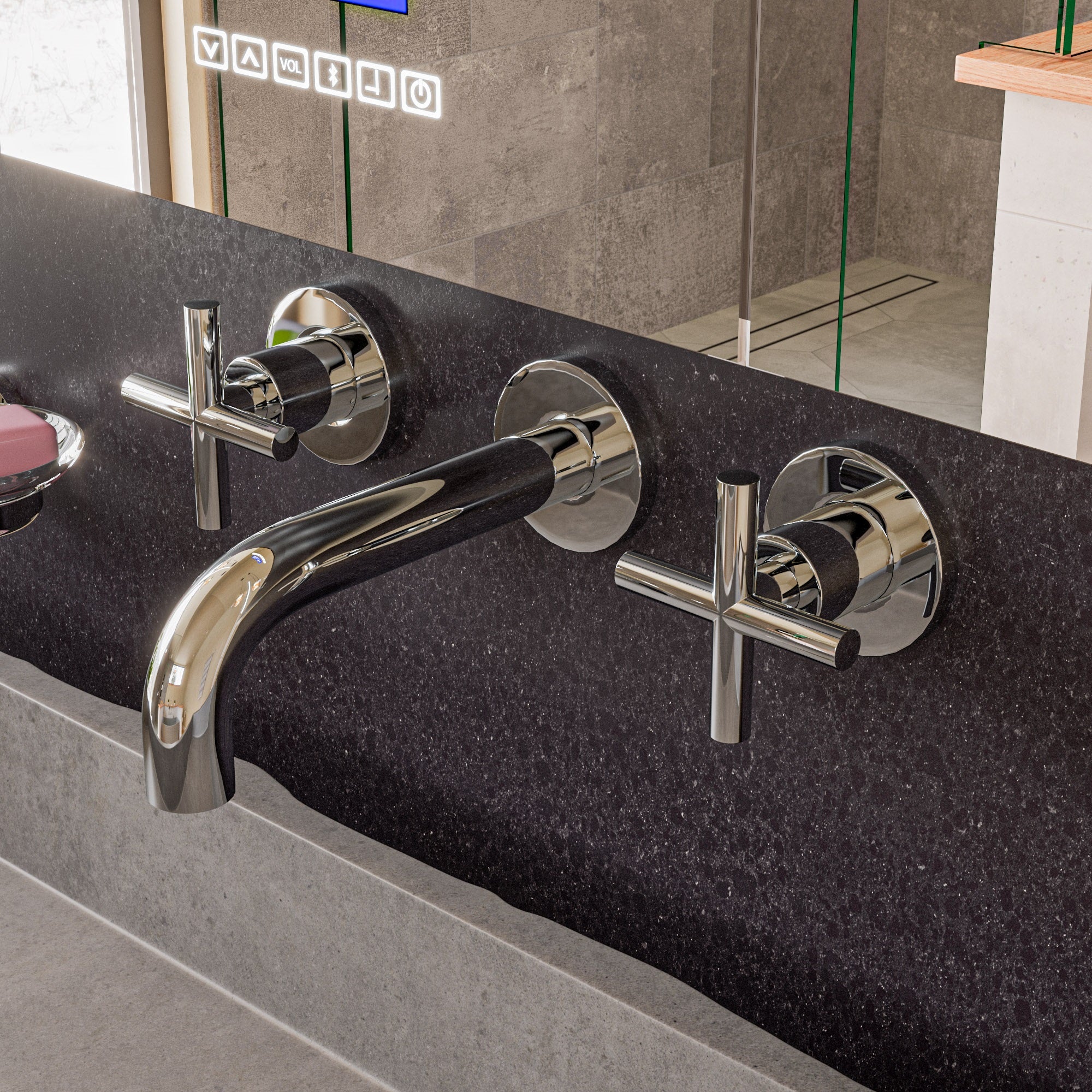 ALFI AB1035-PC Polished Chrome 8" Widespread Wall-Mounted Cross Handle Faucet
