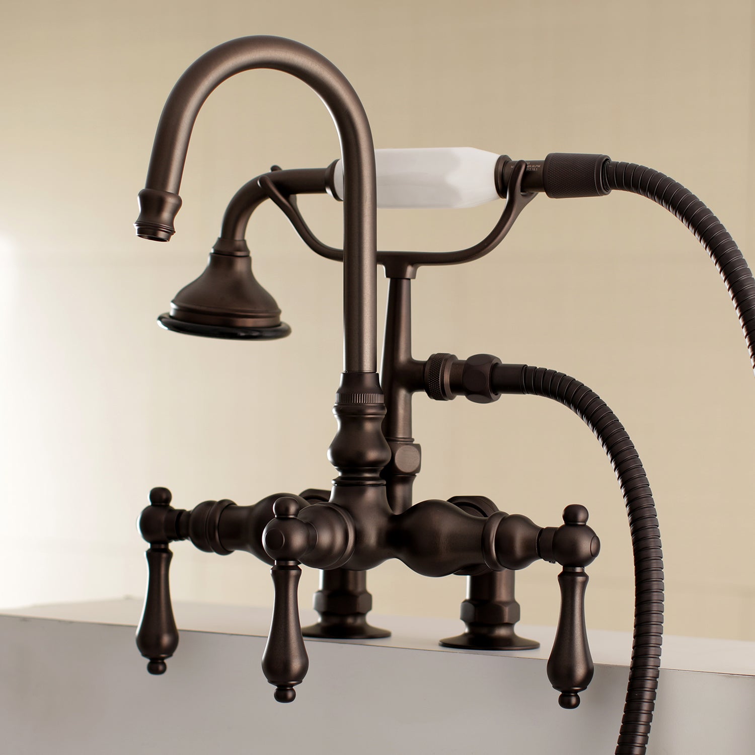 Kingston Brass AE13T5 Aqua Vintage 3-3/8" Center Deck-Mount Clawfoot Tub Faucet with Hand Shower, Oil Rubbed Bronze