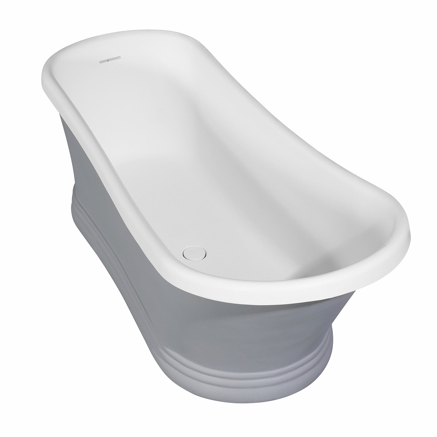 Aqua Eden VRTSS673026WG 68" Solid Surface Oval Single Slipper Pedestal Tub with Drain (No Faucet Drillings), Glossy White/Matte Gray