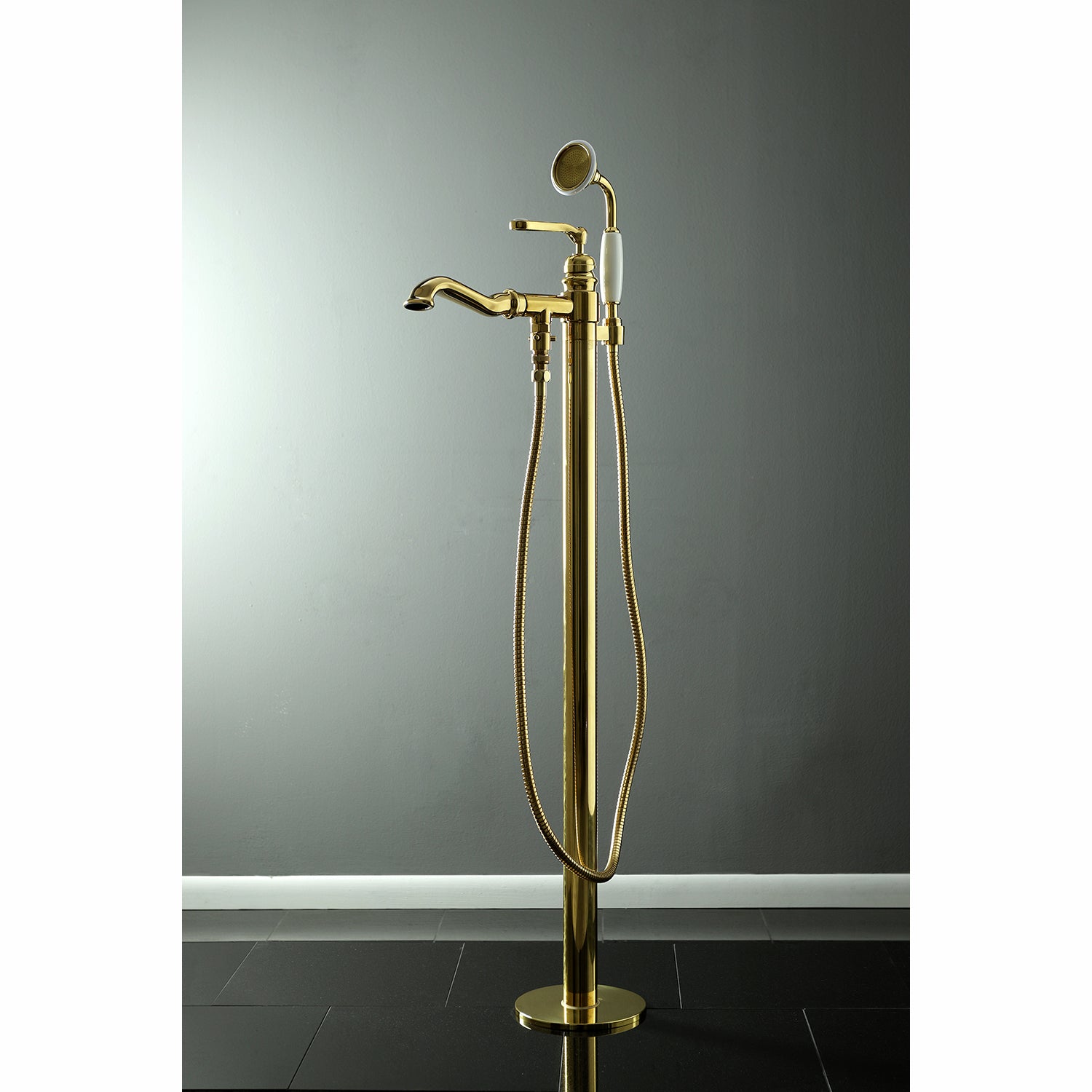 Kingston Brass KS7012RL Royale Freestanding Tub Faucet with Hand Shower, Polished Brass
