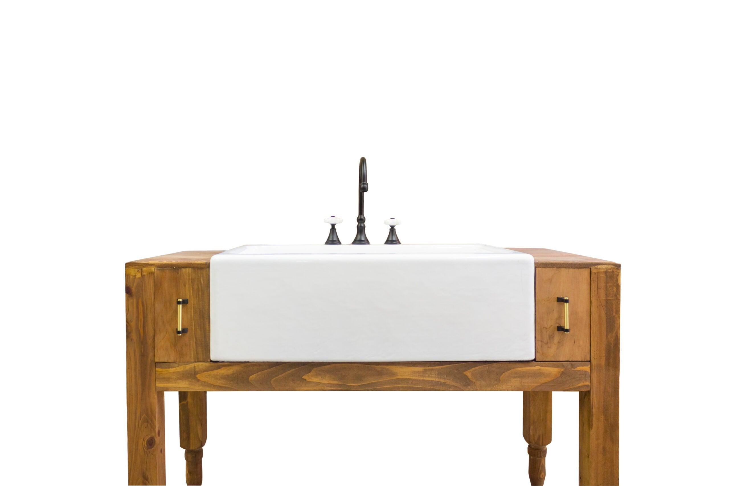 WatermarkFixtures Caddo 50″ Reclaimed Wood Modern Farmhouse Vanity, Cast Iron Apron Farm Sink - Bathroom Design Center