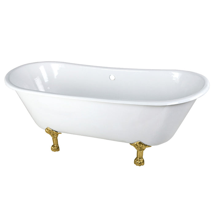 Aqua Eden VCTND6728NH7 67" Cast Iron Oval Double Slipper Clawfoot Tub (No Faucet Drillings), White/Brushed Brass
