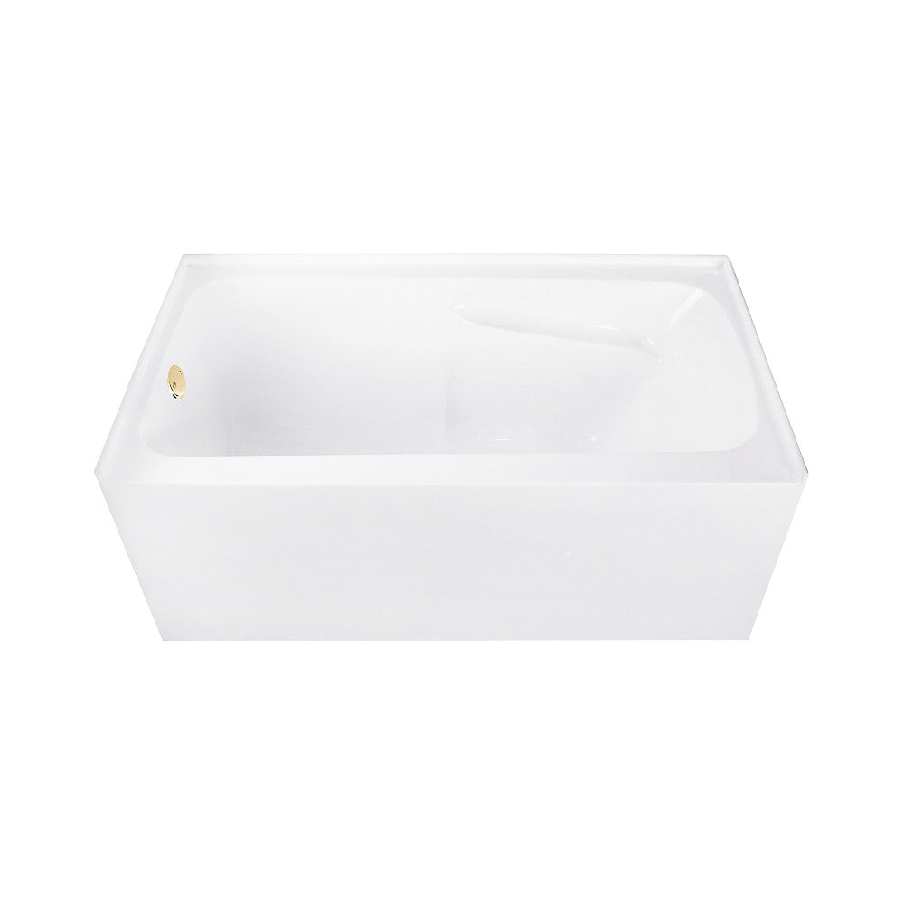 Aqua Eden CVTAP543023L2 54" Acrylic Rectangular 3-Wall Alcove Tub Combo with Armrests and Waste and Overflow Drain (Left Hand Drain), Glossy White/Polished Brass