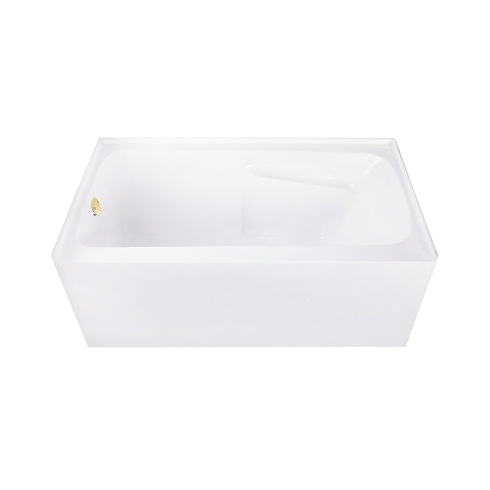 Aqua Eden CVTAP543023L2 54" Acrylic Rectangular 3-Wall Alcove Tub Combo with Armrests, Left Drain, Glossy White/Polished Brass