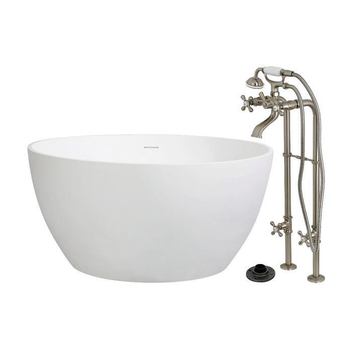 Kingston Brass KRTRO4545266K8 45" Solid Surface Round Double Ended Freestanding Tub with Faucet Combo and Drain, Brushed Nickel