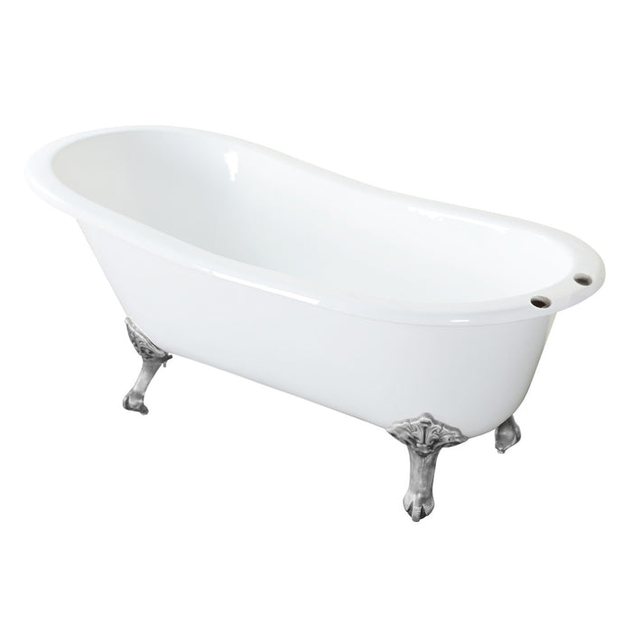 Aqua Eden VCT7D5431B8 54" Cast Iron Oval Single Slipper Clawfoot Tub (7" Faucet Drillings), White/Brushed Nickel