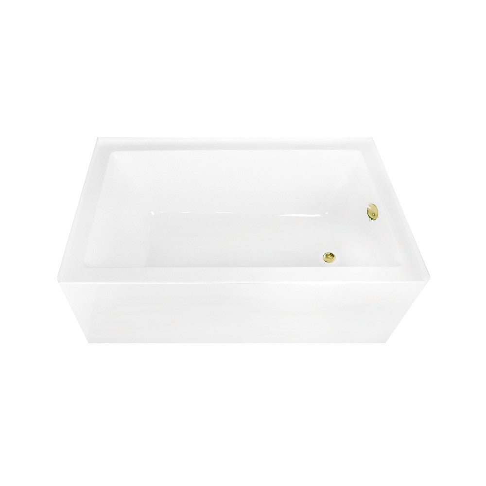 Aqua Eden CVTAP603622R2 60" Acrylic Rectangular 3-Wall Alcove Tub Combo with Waste and Overflow Drain (Right Hand Drain), Glossy White/Polished Brass