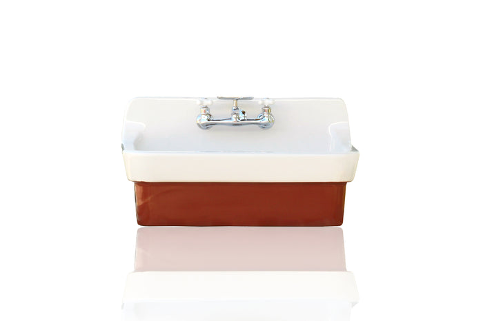 WatermarkFixtures Incarnadine Red Vintage Style High Back Farm Sink Original Porcelain Finish Apron Kitchen Utility Sink