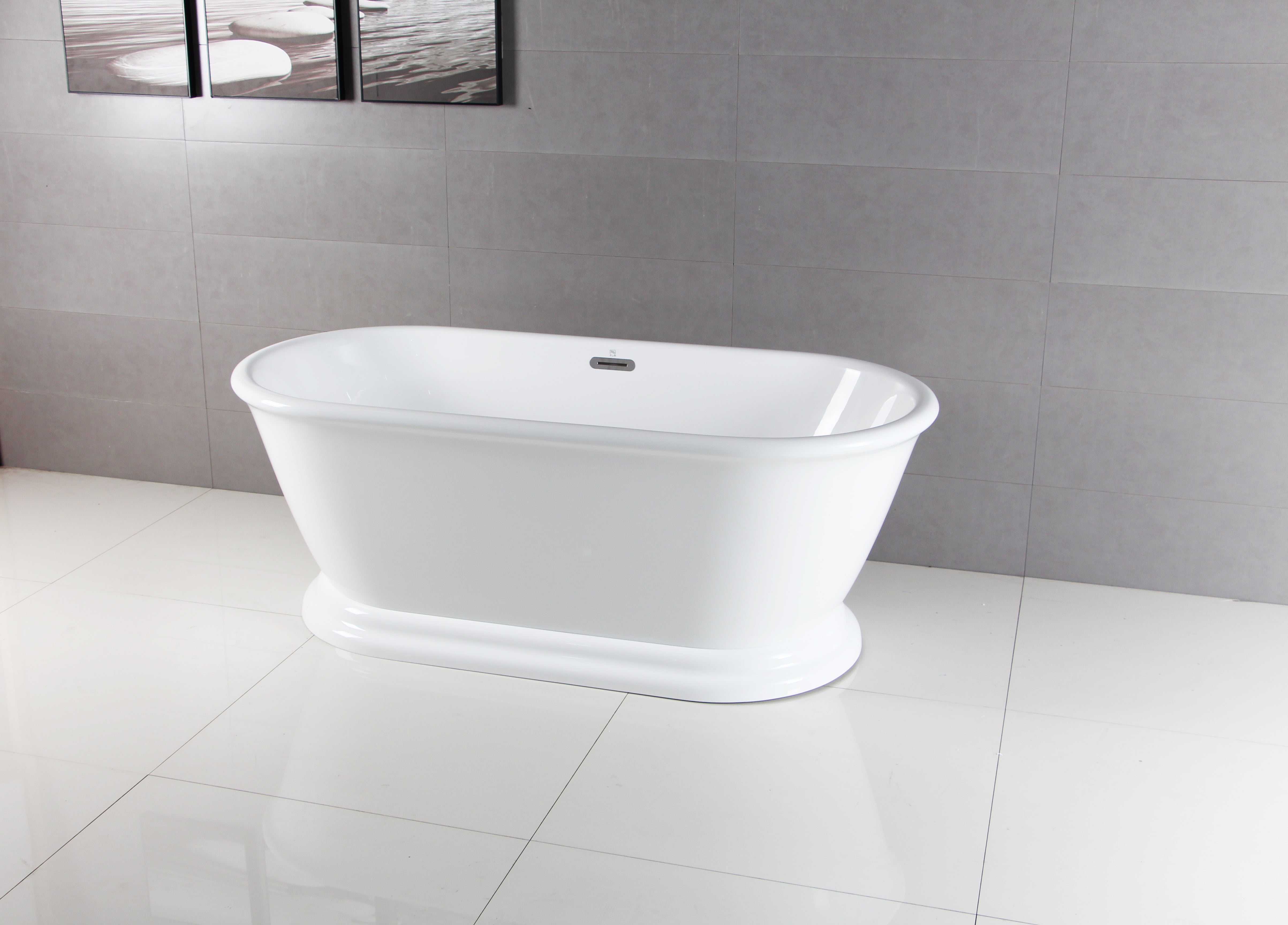 Aqua Eden VTDE713224 71" Acrylic Oval Double Ended Pedestal Tub with Drain (No Faucet Drillings), Glossy White