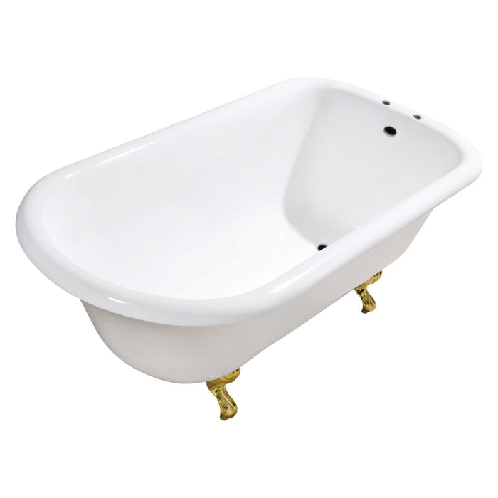 Aqua Eden VCT7D483117W7 48" Cast Iron Classic Flat-Rim Roll Top Clawfoot Tub (7" Faucet Drillings), White/Brushed Brass
