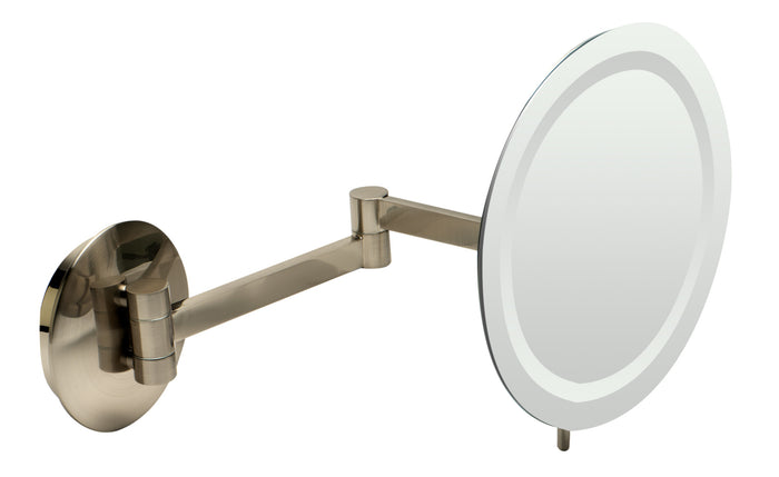 ALFI ABM9WLED-BN Brushed Nickel Wall Mount Round 9" 5x Magnifying Cosmetic Mirror with Light