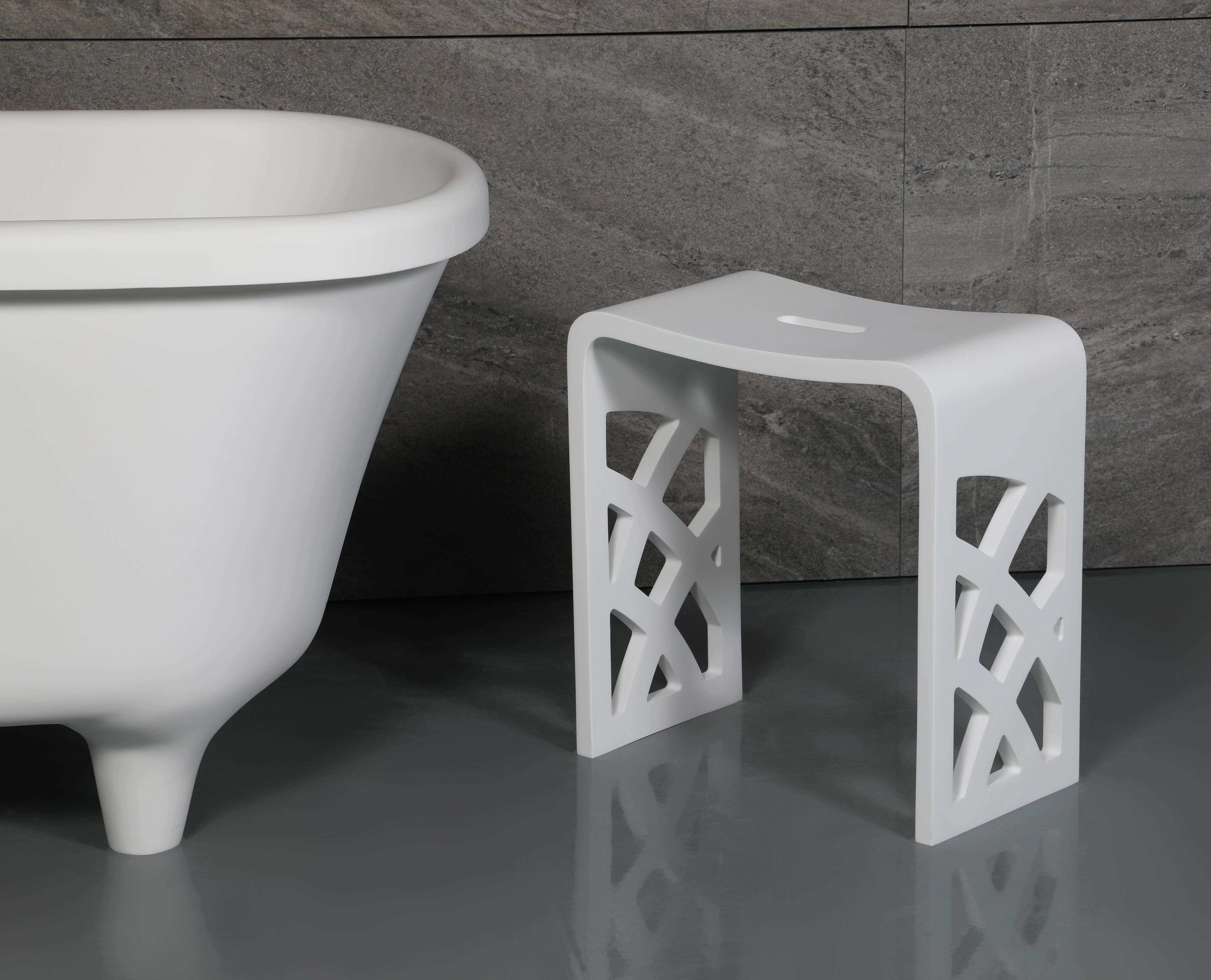 ALFI ABST88 Designer White Matte Solid Surface Resin Bathroom / Shower Stool