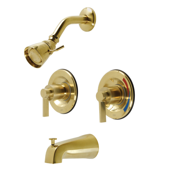 Kingston Brass KB667NDL NuvoFusion Double-Handle Pressure Balanced Tub and Shower Faucet, Brushed Brass