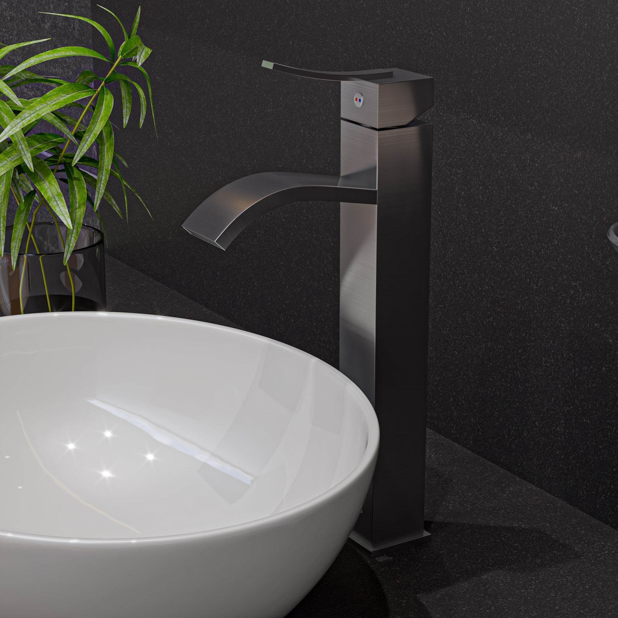 ALFI AB1158-BN Tall Brushed Nickel Tall Square Body Curved Spout Single Lever Bathroom Faucet