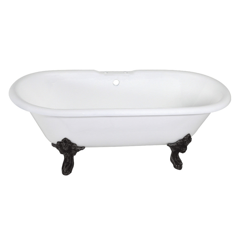 Aqua Eden VCT7DE7232NL0 72" Cast Iron Oval Double Ended Clawfoot Tub (7" Faucet Drillings), White/Matte Black