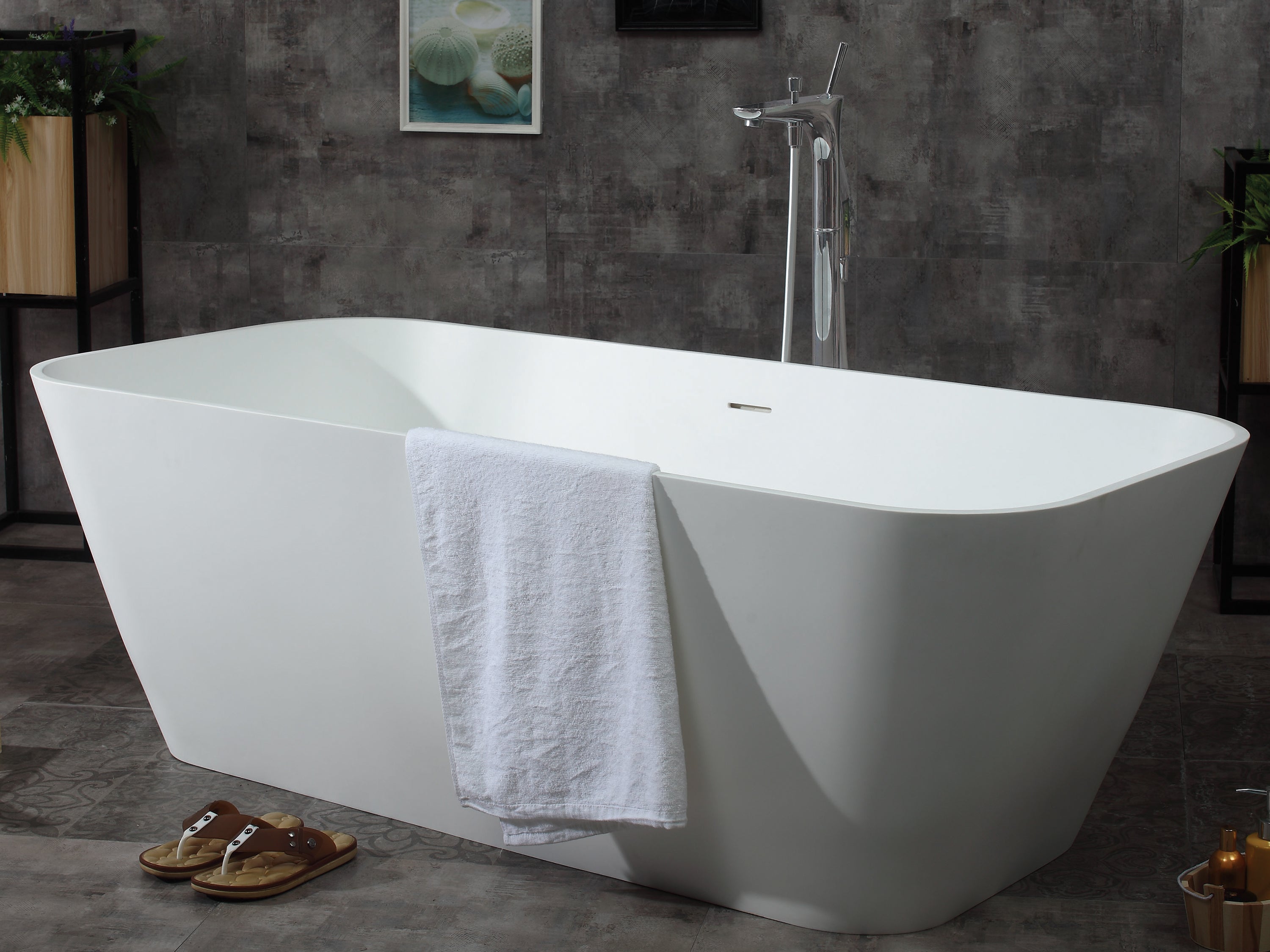 ALFI AB9952 67" White Rectangular Solid Surface Smooth Resin Soaking Bathtub