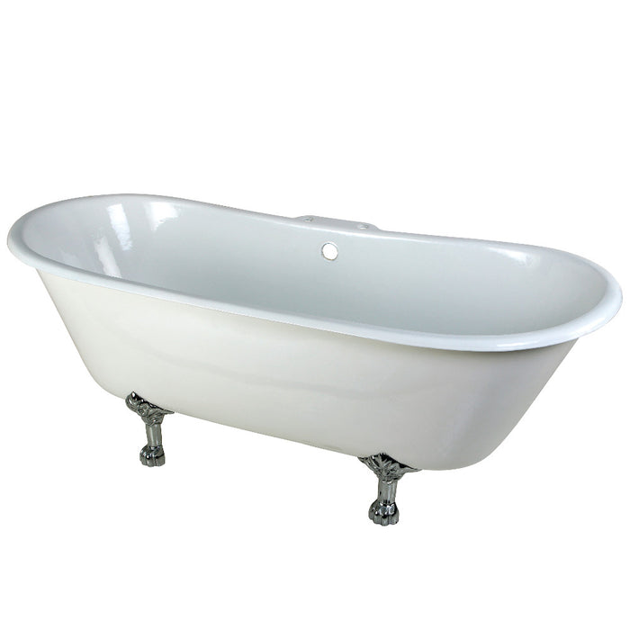 Aqua Eden VCT7D6728NH1 67" Cast Iron Oval Double Slipper Clawfoot Tub (7" Faucet Drillings), White/Polished Chrome