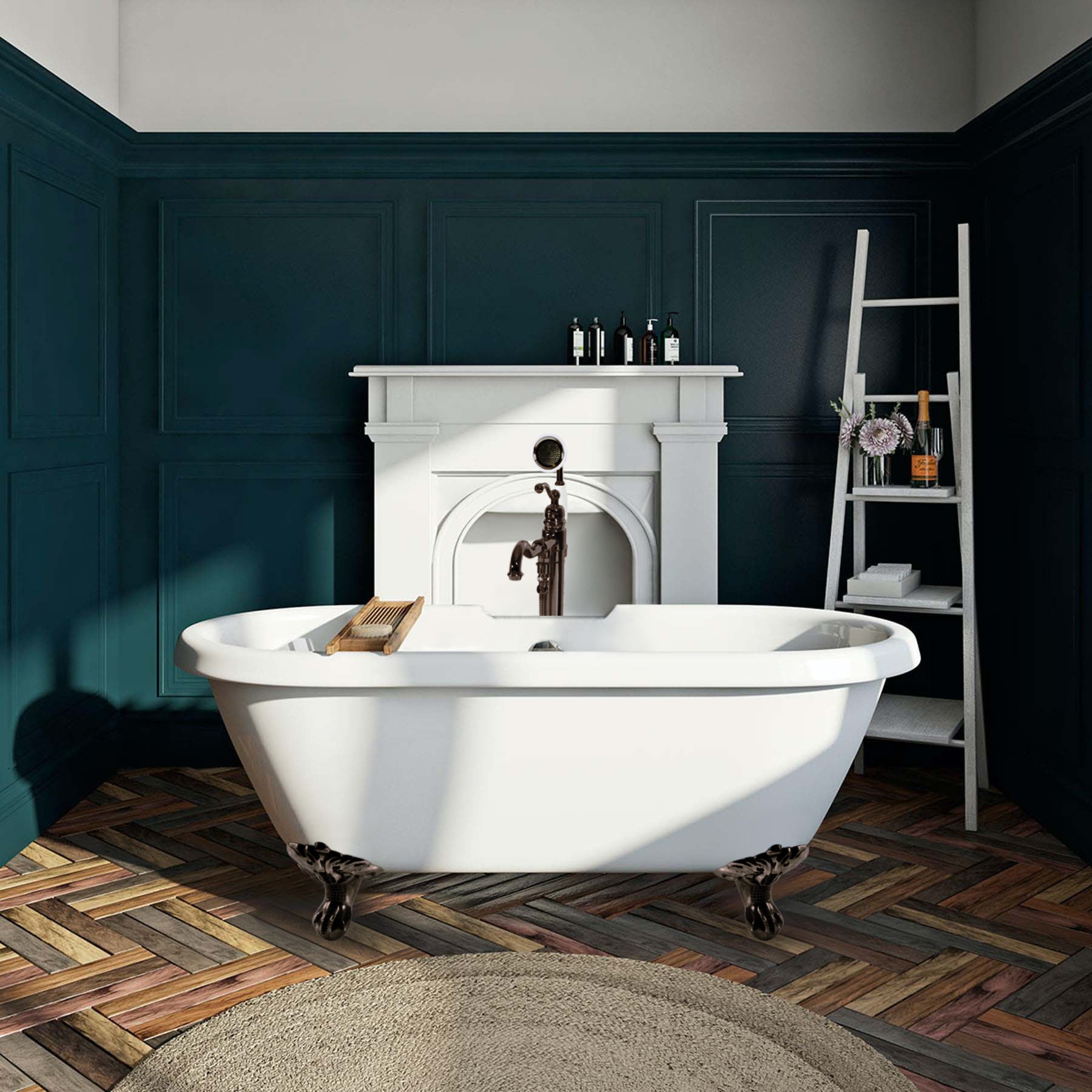 Aqua Eden VTDS672924JNH5 67" Acrylic Oval Double Ended Clawfoot Tub (No Faucet Drillings), Glossy White/Oil Rubbed Bronze