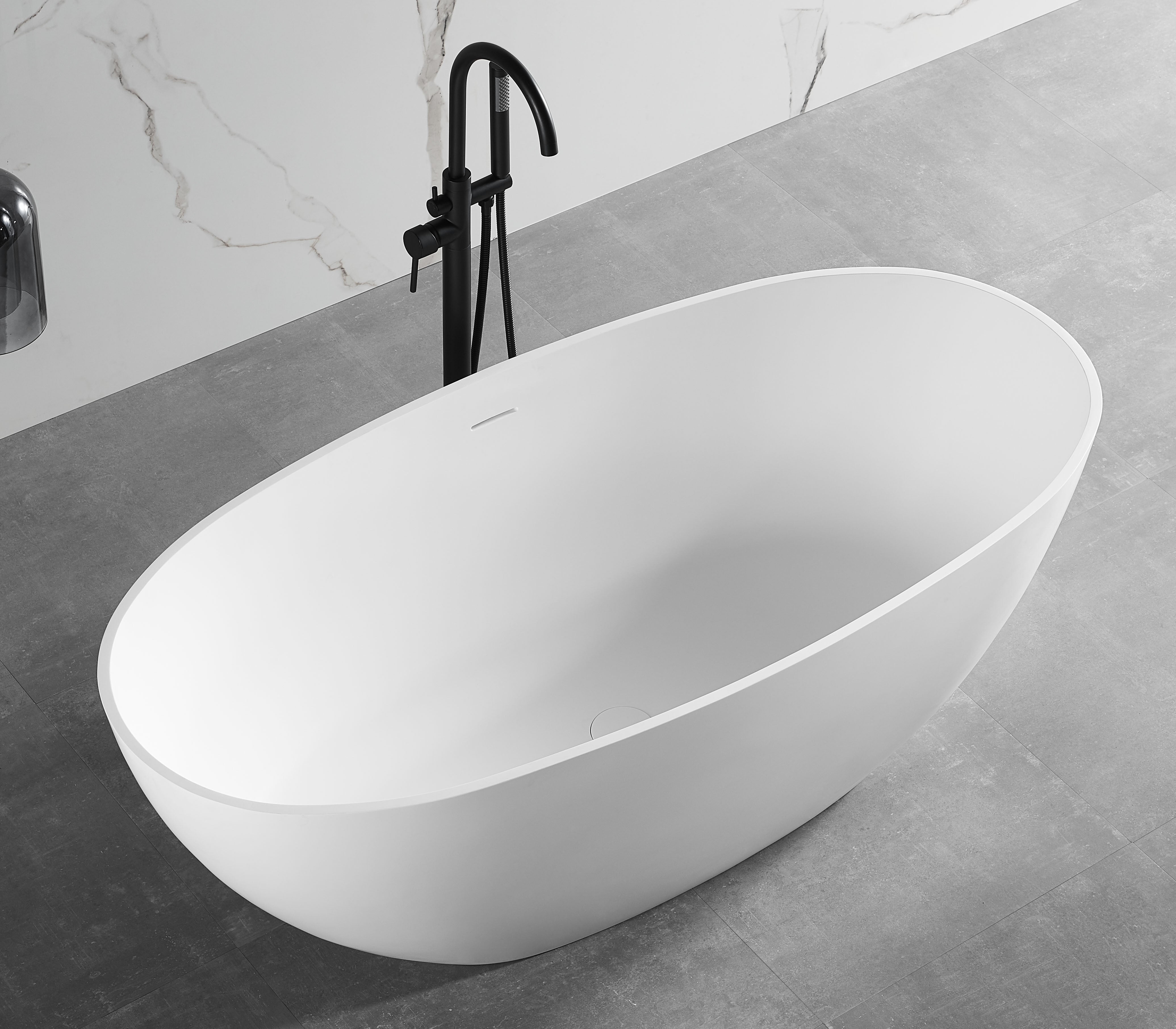 ALFI AB9975 59" White Oval Solid Surface Resin Soaking Bathtub