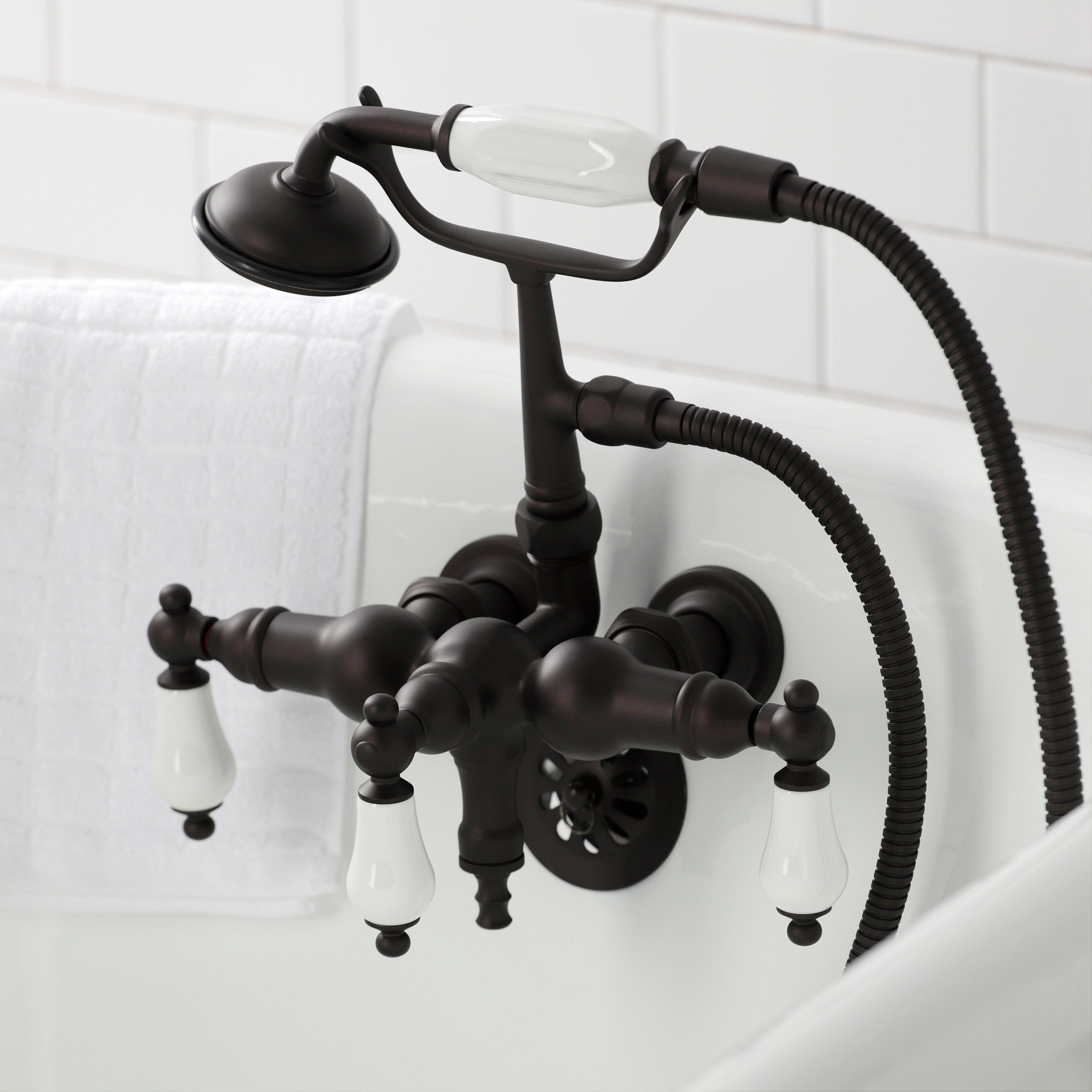 Kingston Brass CA23T5 Vintage 3-3/8" Tub Wall Mount Clawfoot Tub Faucet with Hand Shower, Oil Rubbed Bronze