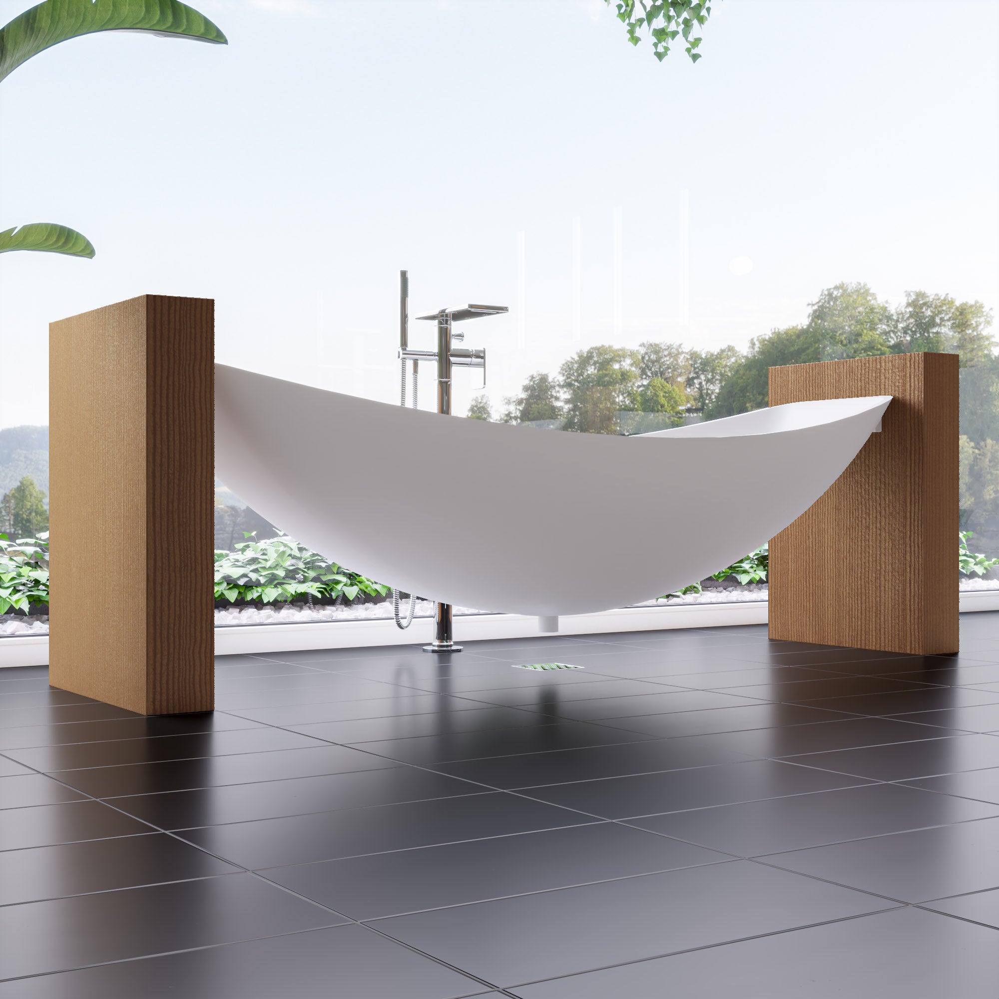 ALFI HammockTub1-WM White Matte 79" Acrylic Suspended Wall Mounted Hammock Bathtub