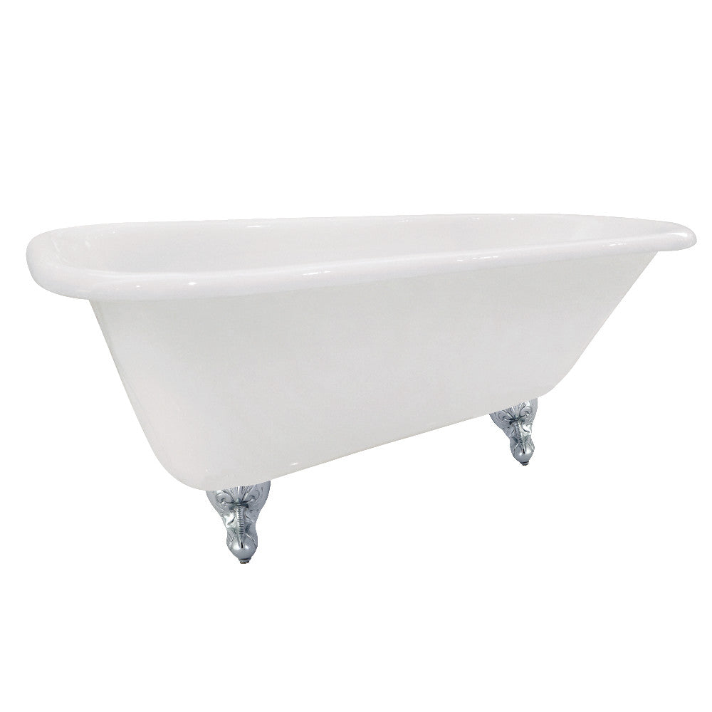Aqua Eden NHVCTND673123T1 66" Cast Iron Oval Rectangular Roll Top Clawfoot Tub (No Faucet Drillings), White/Polished Chrome