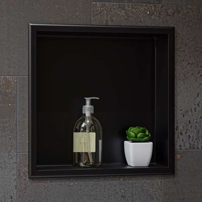 ALFI ABNP1616-BB 16" x 16" Brushed Black PVD Steel Square Single Shelf Shower Niche