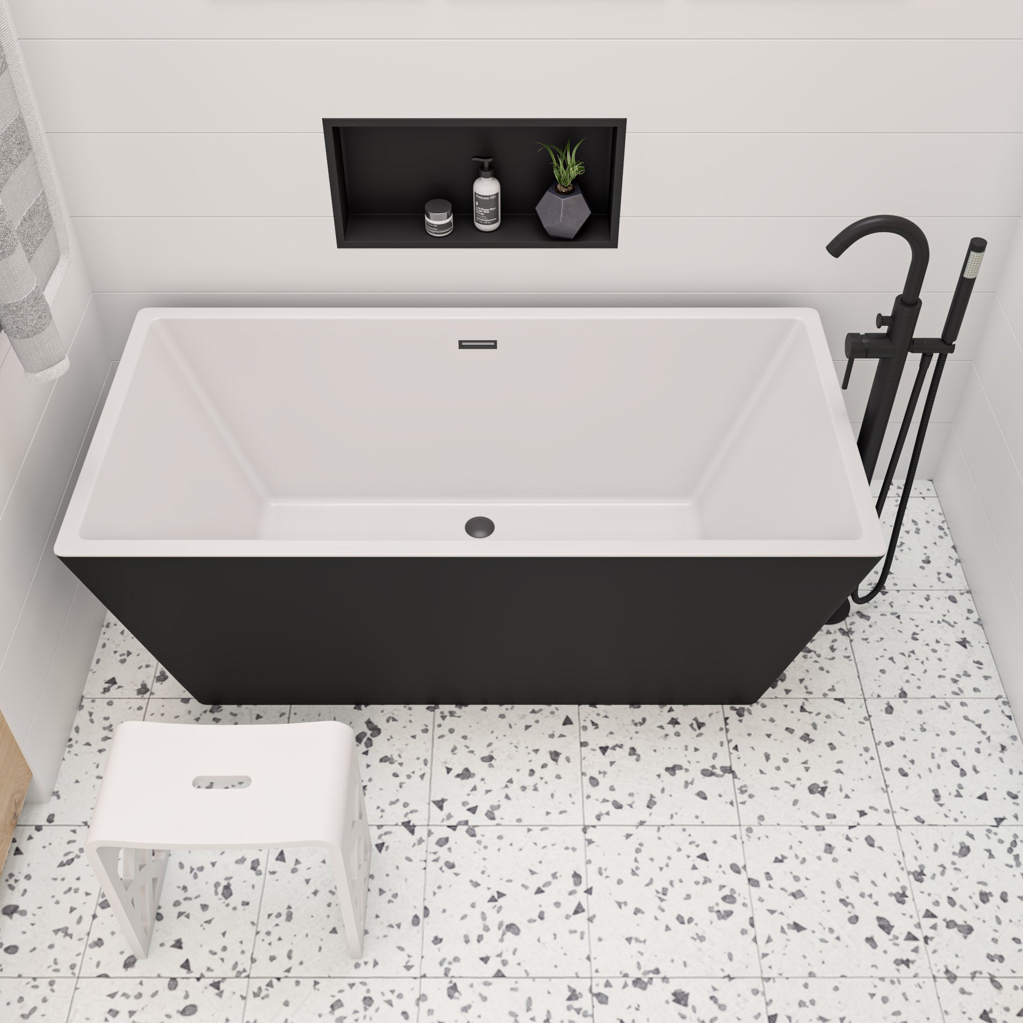 ALFI AB2534-BM Black Matte Single Lever Floor Mounted Tub Filler Mixer w Hand Held Shower Head