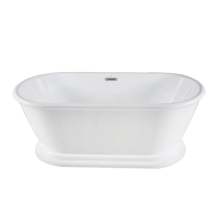 Aqua Eden VTDE663124 66" Acrylic Oval Double Ended Pedestal Tub with Drain (No Faucet Drillings), Glossy White