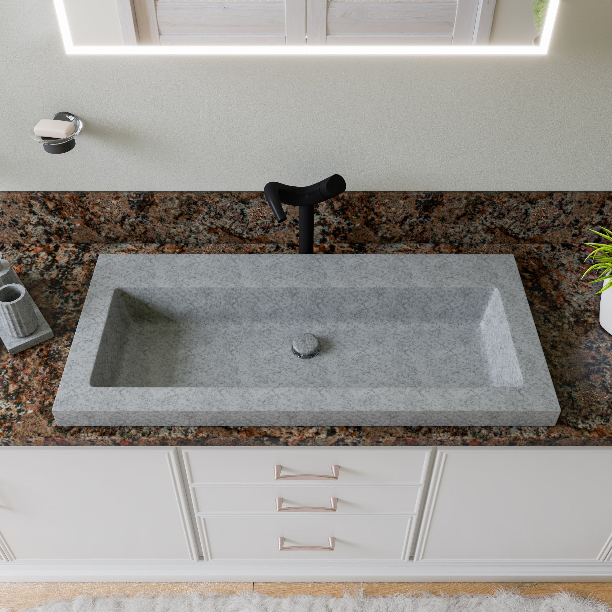 ALFI ABCO40TR 40" Solid Concrete Gray Matte Trough Sink for the Bathroom