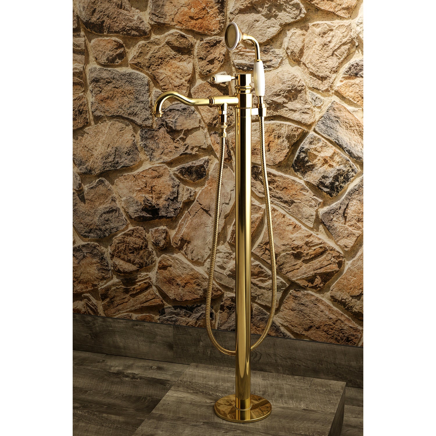 Kingston Brass KS7132DPL Paris Freestanding Tub Faucet with Hand Shower, Polished Brass