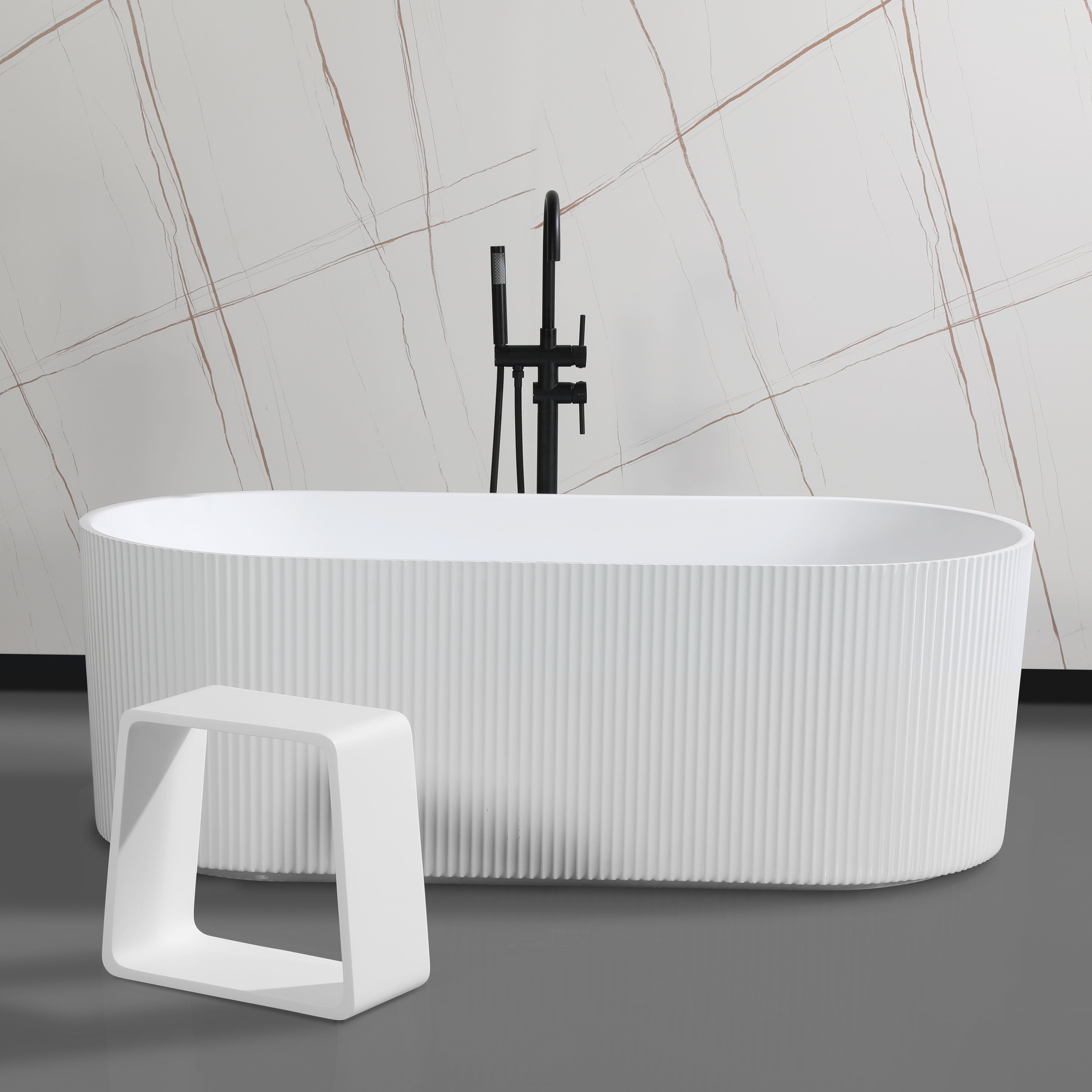 ALFI ABST55 White Matte Solid Surface Resin Bathroom / Shower Stool